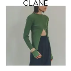 CLANE 2wayパワショルニット グリーン　緑 クラネ　スリット　リブニット
