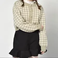 エムズエキサイト チェックショートカーディガン　グリーン