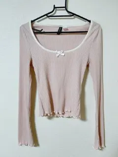 H＆Mリブ編みピンク長袖トップス Sサイズ