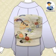 夏帯 名古屋帯 絽 金銀糸 茅葺庵 草花 アンティーク着物 AO-0713のサムネイル