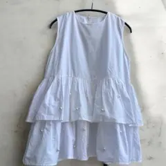 GLAMOROUS GARDEN フリル ティアード ノースリ パールホワイトのサムネイル