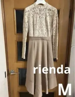rienda リエンダ、レース、綺麗め、変形スカート、ワンピースM ベージュ