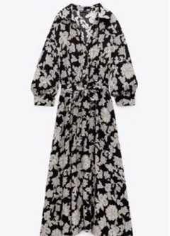 ZARA ペイズリー 花柄 シャツロングワンピース　ブラック