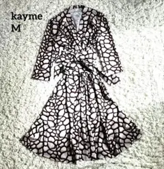 Kayme ケイミー カシュクールワンピース 7分袖 ウエストリボン ジャージー