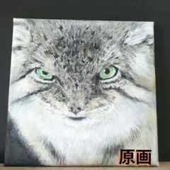 マヌルネコ　絵画　 キャンバス 18cm　手描き　原画　アクリル画　水彩画