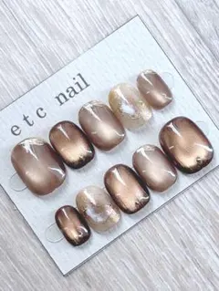 No.400ベリーショート　ネイルチップ　ブラウンマグネットニュアンス