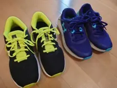 2足セット ASICS ＆UNDER ARMOUR キッズ 小学生 22.5
