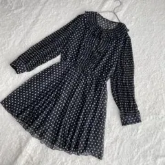 ザラ ドット柄 シフォン プリーツワンピース M 長袖 フレア シアー 水玉 黒