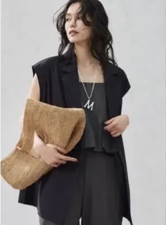 リネンストレッチベスト＊リネン＊ストレッチ＊ジレ＊ブラックのサムネイル