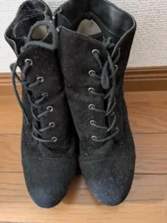 黒 スエード調 高ヒール レースアップブーツ