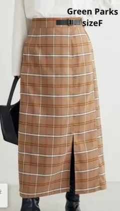 グリーンパークス　ベルトデザインチェックIラインスカート