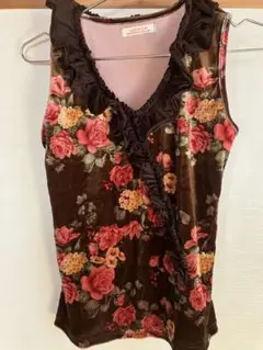 値下げ　NATSUKO　ビロード風　タンクトップ　バラ