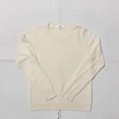 [良品]UNIQLO カシミヤ 100% ニット クルーネック オフホワイト M