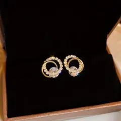 18K ゴールド CZ スタッドピアス ダブルラウンド 925シルバー針