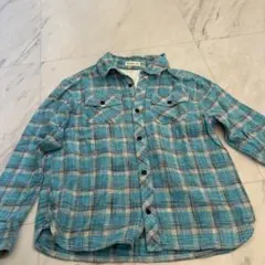 BEAMS mini 長袖シャツ 130 青系チェック