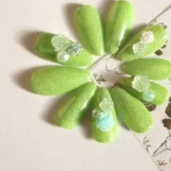 【ネイルチップ】ジェルネイル 推し活ネイル 黄緑色 草色♡限定価格送料込♡