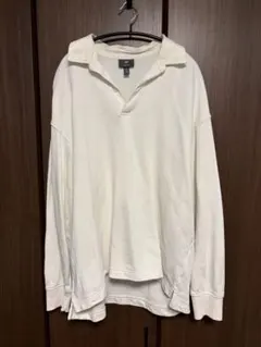 H&M リラックスフィット 長袖ポロシャツ ホワイト