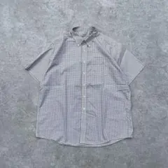 00s LLBean BDコットンチェックシャツ 半袖 ベージュ XL