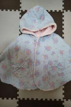 ブランシェス　水色 花柄 リバーシブルベビーポンチョ