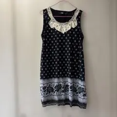 お値下げ！　レース装飾ノースリーブチュニック ブラック　ノースリーブミニワンピ