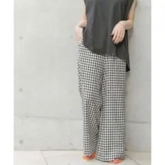 リネンレーヨン アーバンリサーチアイテムズ ギンガムチェックワイドパンツ