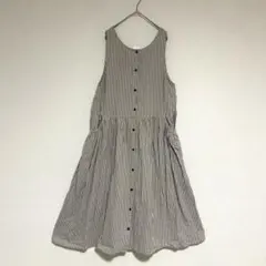 サマンサモスモス ノースリーブワンピース ジャンパースカート ストライプ グレー