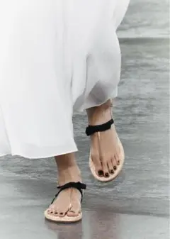 ZARA ザラ　コントラストリボンメタリックサンダル　新品未使用タグ付き