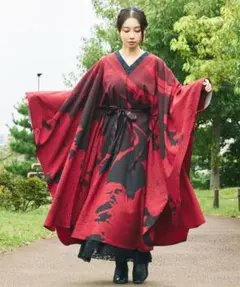 花墨ワンピース 振袖 着物風ワンピース 牡丹 和装 和モダン 山吹 カヤ ふりふ 花墨ワンピース 振袖 着物風ワンピース 牡丹 和装 和モダン 山吹 カヤ