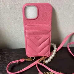 iPhone15 チェリーピンク　キルティング　スマホケース