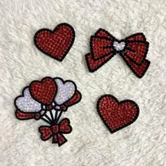 うちわ デコパーツ ハート　赤　レッド　リボン　風船