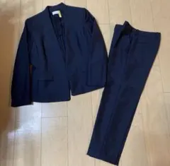 カルバンクライン　レディース　パンツスーツ　ノーカラージャケット　紺　サイズ2