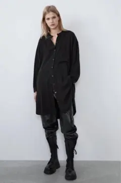 ④美品　ZARAザラ　ポケット付ビッグシルエットシャツワンピース　sizeM