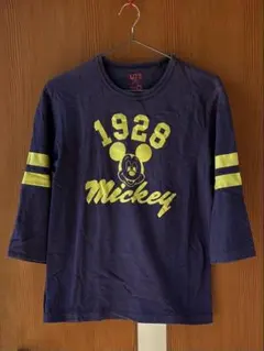 UT Disney ミッキー 七分袖 シャツ コットンTシャツ ネイビー S