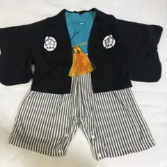 ベビー 着物スタイル服 60cm 黒とストライプ