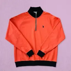 U.S. POLO ASSN.【ハーフジップ】トレーナー M オレンジ×ブラック