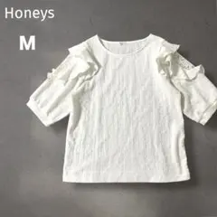Honeys COLZA 袖フリルトップス　レース　五分袖　ホワイト　Ｍ