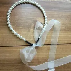 リボン付きパールのカチューシャ