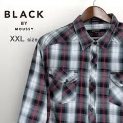 【美品】BLACK チェック柄 長袖シャツ グレー×赤 2L相当 0365のサムネイル