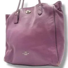 良品 COACH トートバッグ シボ革 ターンロック 大容量 F12184
