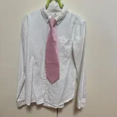 H&M ホワイト長袖シャツ ピンクネクタイ付き 8-9y