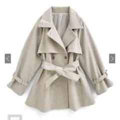 GRL 2Wayリボンベルト付きフェイクウールトレンチコート アイボリー コート