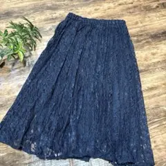 【美品】GU ジーユー レースプリーツスカート ネイビー Mサイズ フォーマル
