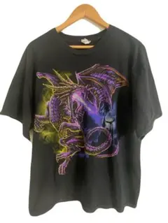 状態考慮サイズXLドラゴングラフィックTシャツ ブラック