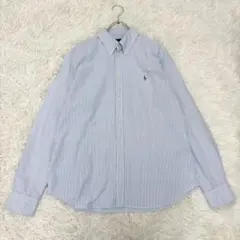 XL ラルフローレン ストライプ 長袖シャツ BDシャツ ホワイト ブルー