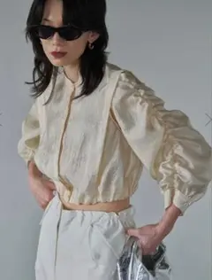 美品✨AMERI VINTAGE 2WAY シアークレープシャツ F ベージュのサムネイル
