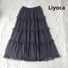 【リヨカ】 Liyoca　ティアードスカート　ロング　フリル　ブラック　ゴム