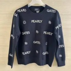 美品✨PEARLY GATES ネイビー ロゴセーター 総柄 ブラック サイズ0