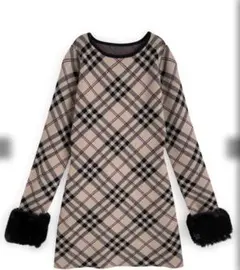 ☆美品☆【GRL】2Wayファー付きチェック柄ニットミニワンピース