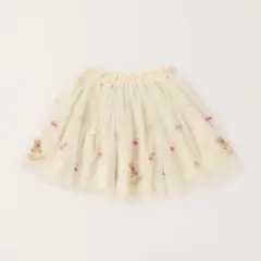 【新品/メゾピアノ】130cm.お部屋モチーフ刺しゅう　チュールスカート
