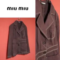 【希少デザイン】miu miu ステッチ ボルドー テーラードジャケット